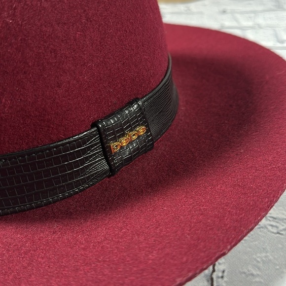 Bebe Burgundy Wine Wool Felt Wide Brim Fedora Hat Women's One Size - Picture 14 of 14